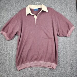 Towncraft Polo Shirt Mens Medium Burgundy Vintage Y2K Textured Knit Short Sleeve